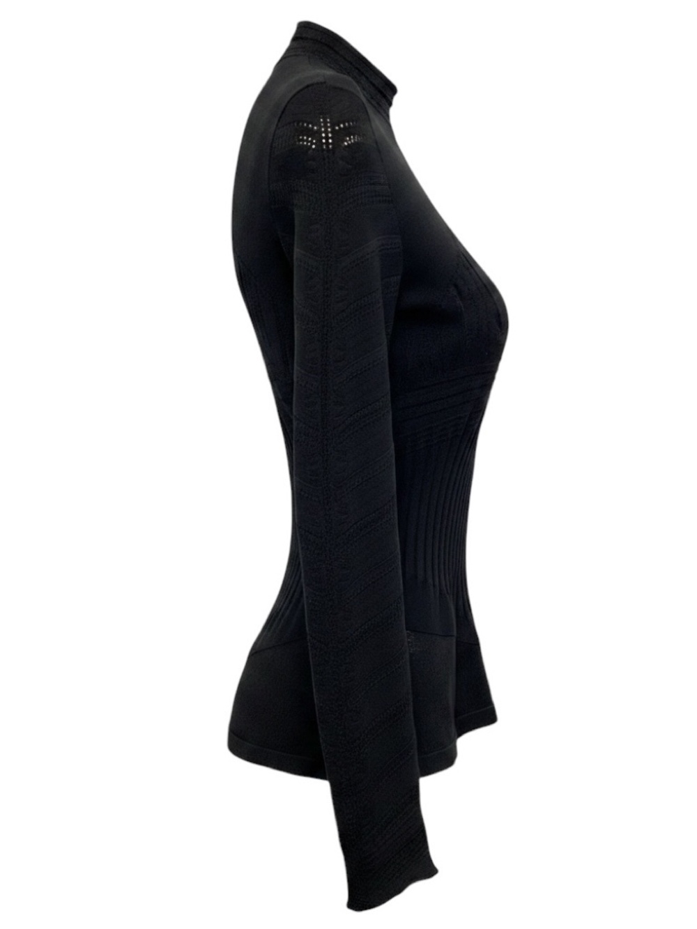 ALEXANDER MCQUEEN BLACK SILK AND NYLON STRETCH LONG SLEEVED TOP - Picture 2 of 7